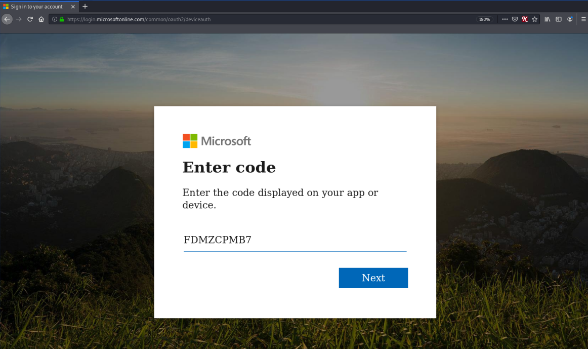 Azure Enter Code